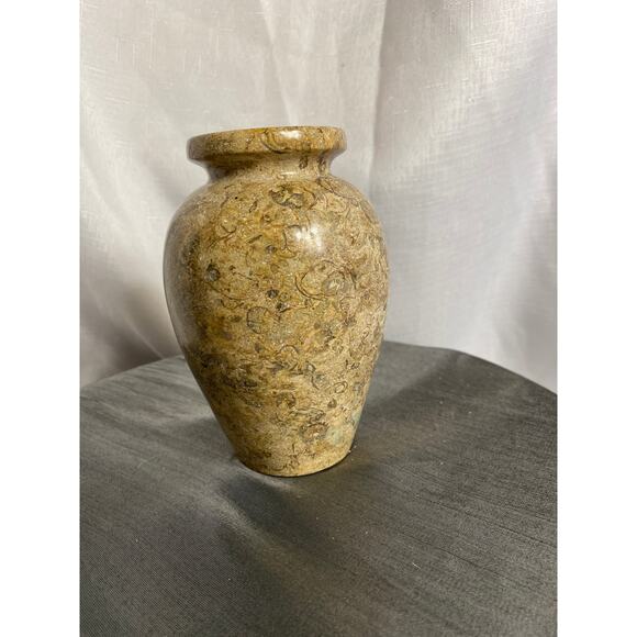 Marble Onyx Stone VASE 5.5 in tall marbled tans browns grays with small FLAW - Picture 1 of 16